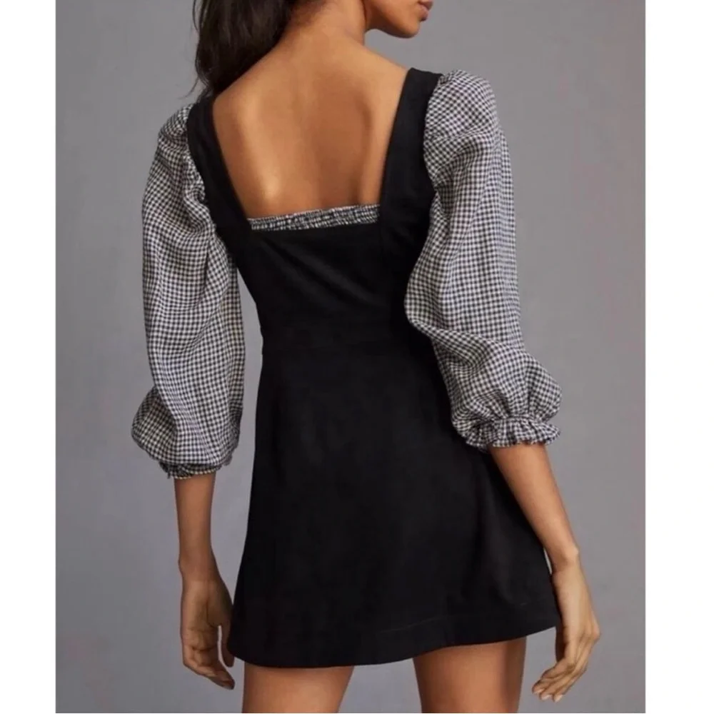 Anthropologie Black Mini Pinafore Dress